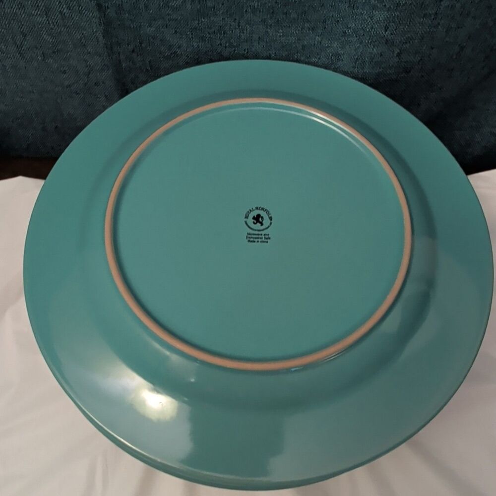 Set of 4 Royal Norfolk Dinner Plates Turquoise Teal Blue Scrolls Rim 10.5" - Picture 15 of 16